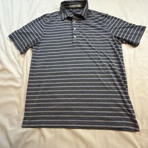 Criquet Short Sleeve Polo‎ Shirt Men's Size Large Blue White Striped EUC